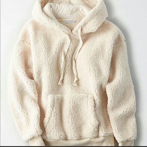 AE Fuzzy Teddy Sherpa Hoodie Off White